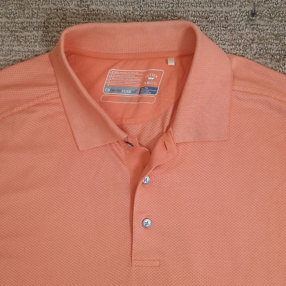 Cutter & Buck Polo Mens Large Peach/Orange Golf Performance Lightweight Stretch